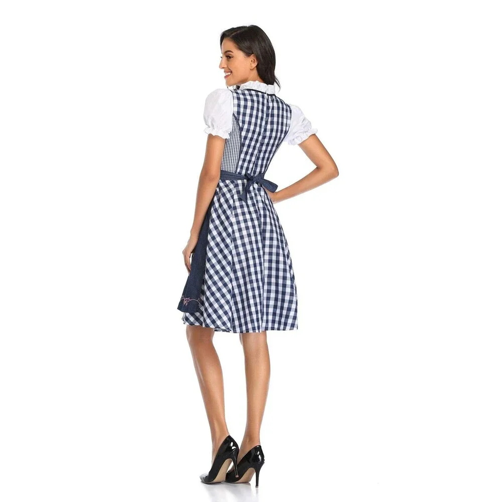 Women Oktoberfest Dirndl Costume Plaid German Beer Festival Cosplay Bavarian